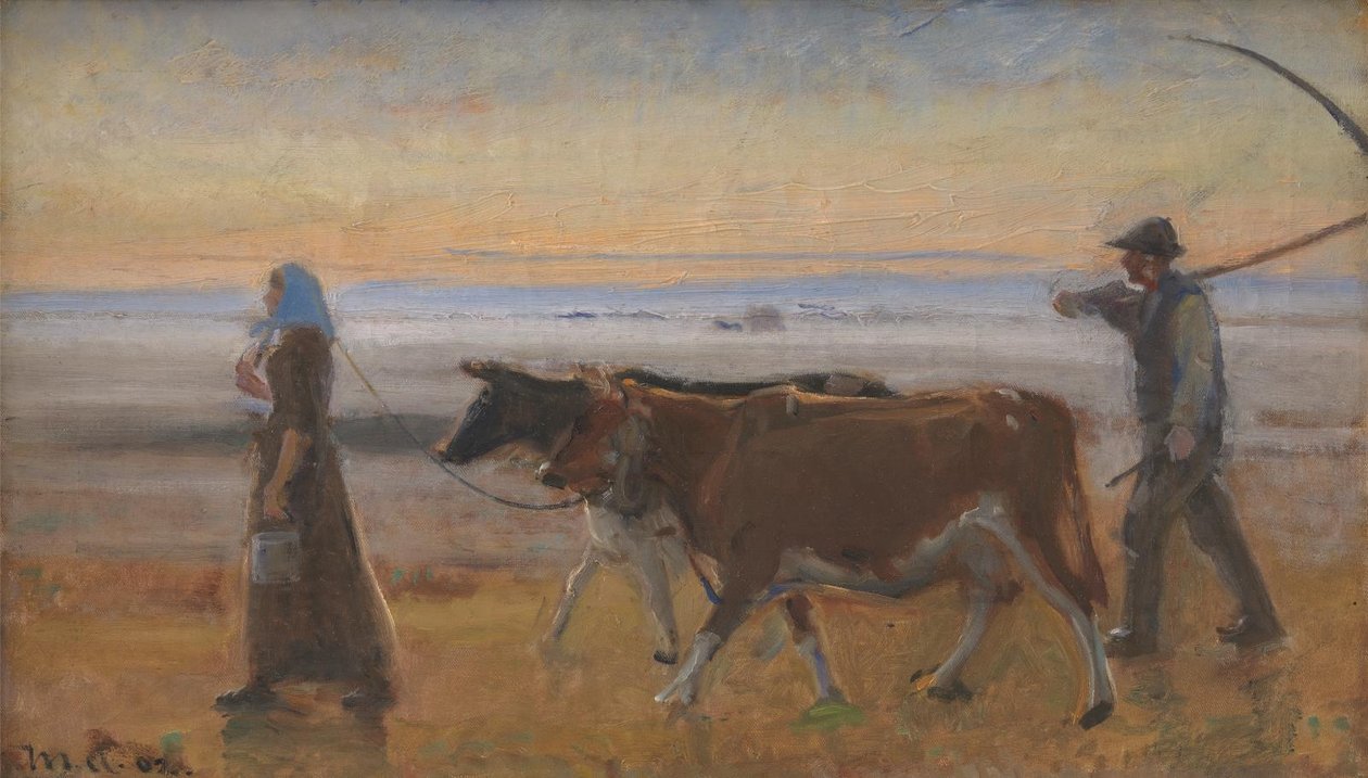 Vacas siendo conducidas a través del páramo de Michael Ancher