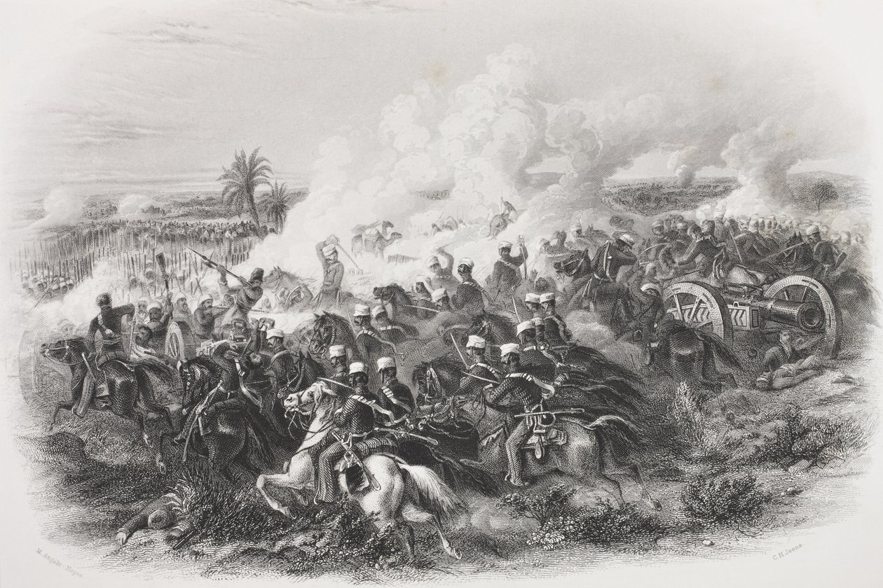La Batalla de Moodkee, 1845, grabado por C.H. Jeens, de 