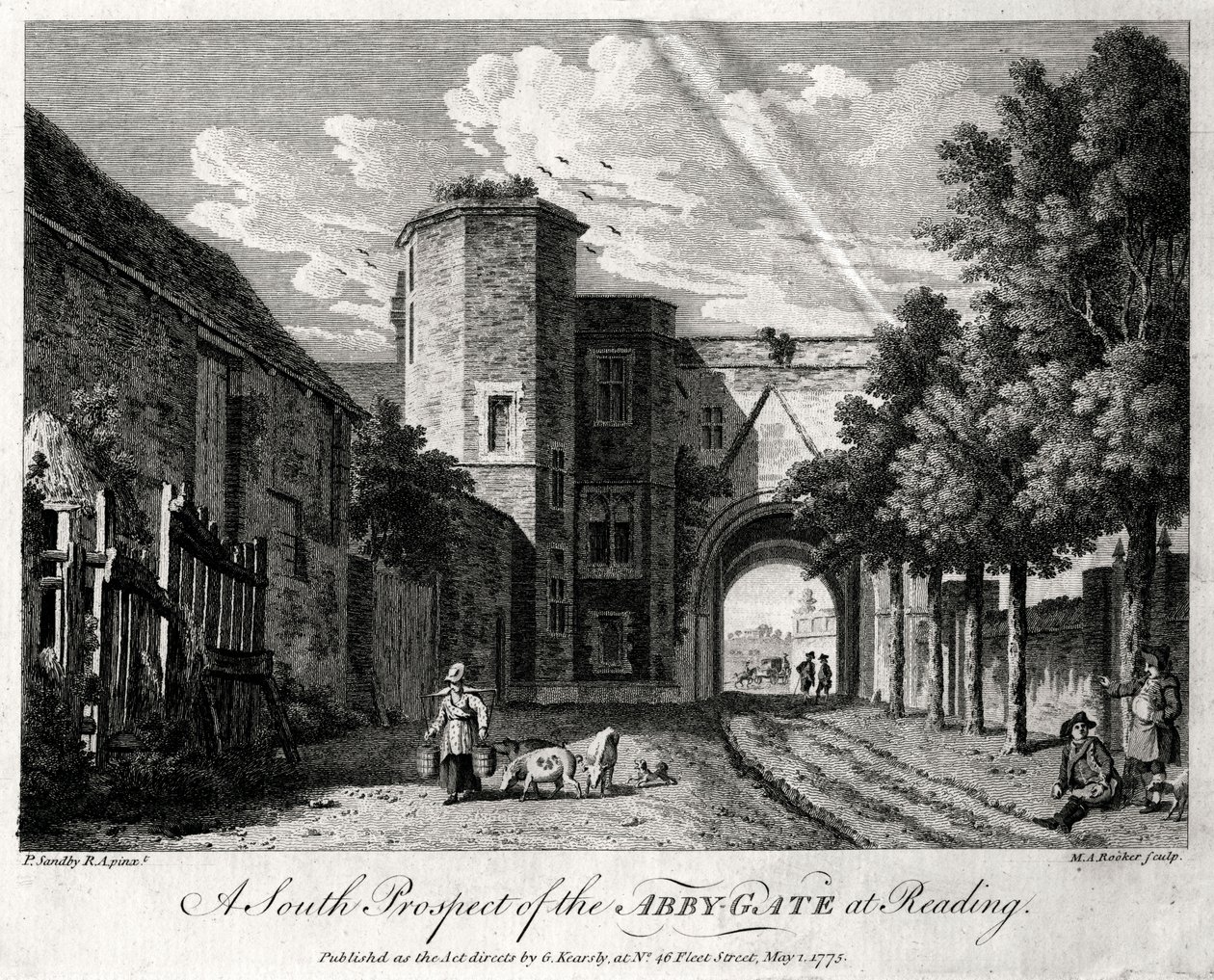 Una perspectiva sur de la puerta de la abadía en Reading, Berkshire, 1775 de Michael Angelo Rooker