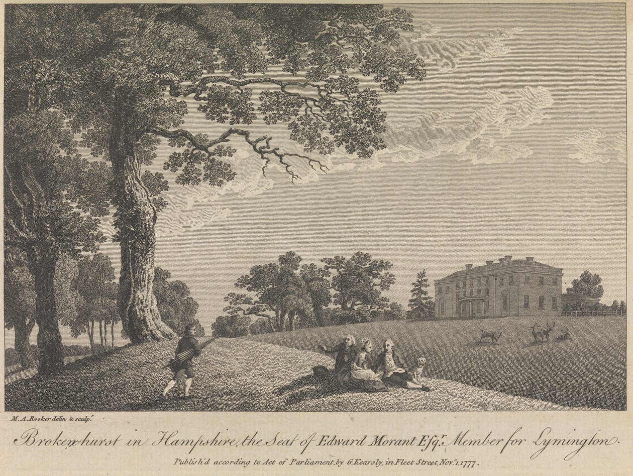 Broken-hurst in Hampshire, The Seat of Edward Morant, Esquire, Member for Lymington (publicado por G. Kearsly); página 43 (Volumen Uno) de Michael Angelo Rooker