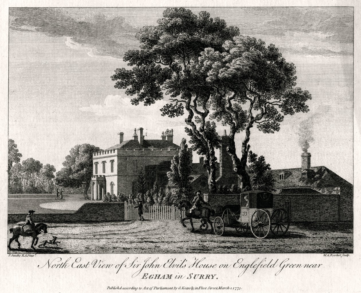 Vista noreste de la casa de Sir John Elvils en Englefield Green cerca de Egham en Surry, 1775 de Michael Angelo Rooker