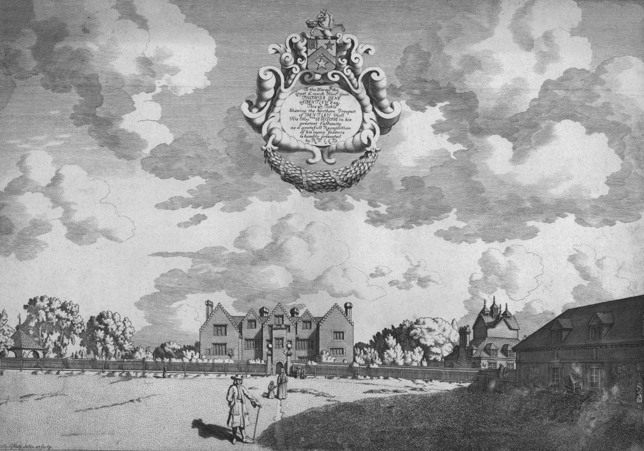 Bentley Hall Vista Sur, c. 1686 de Michael Burghers