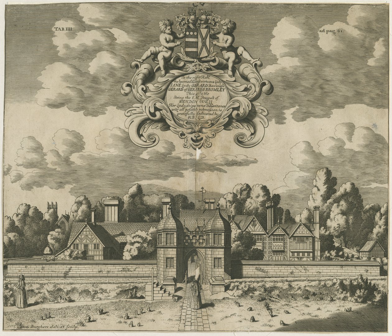 Sandon Hall: grabado, nd [1653-1686] de Michael Burghers