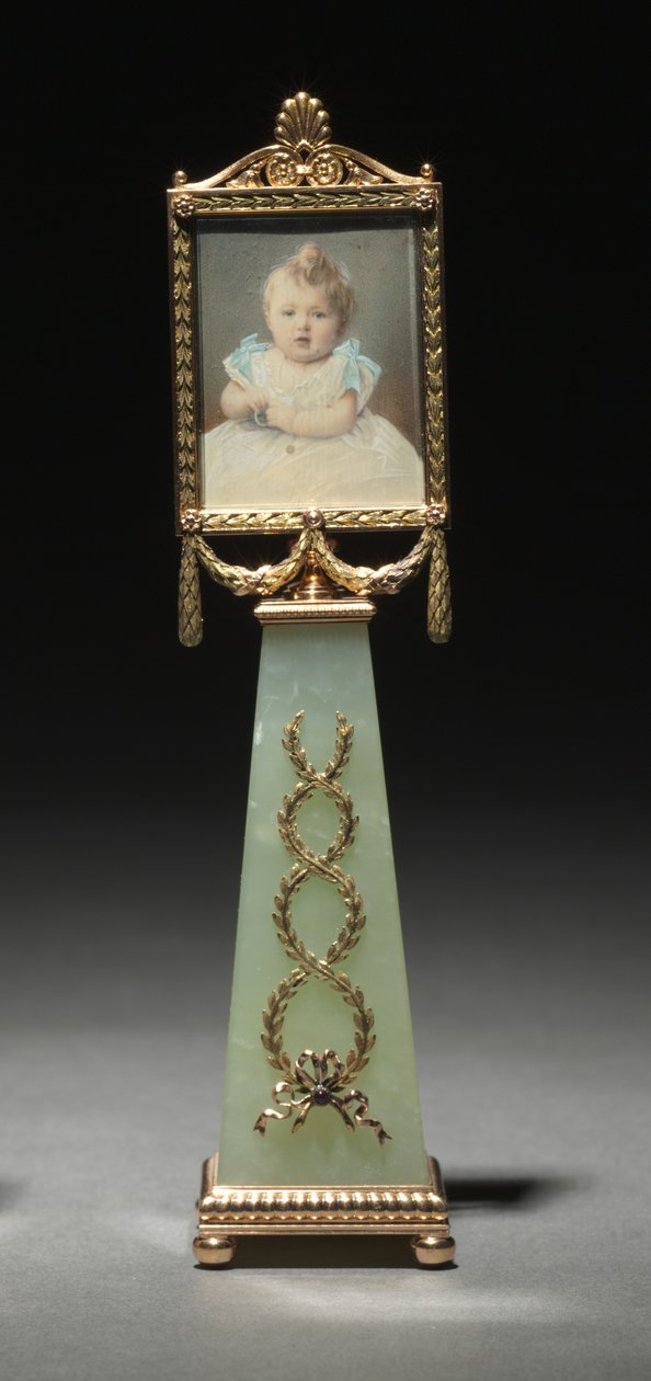 Miniatura Enmarcada: Retrato de la Gran Duquesa Olga, firma de Peter Carl Fabergé (1846-1920), miniatura pintada por Johannes Zehngraf (1857-1908), antes de 1896 de Michael Evlampievich Perkhin