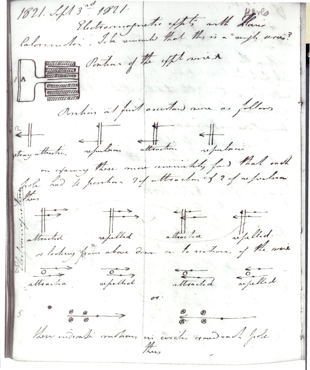 Página 72 del cuaderno de Faraday, sobre el 