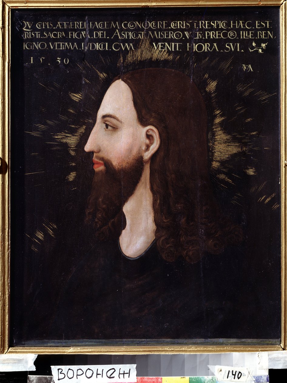 Retrato de Cristo. Perfil del rostro de Jesucristo rodeado de una aureola luminosa. Pintura de Michael Ostendorfer de Michael Ostendorfer