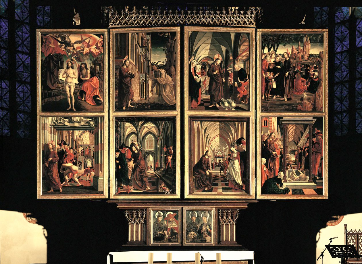 Altar de San Wolfgang, pares de persianas interiores cerradas. 8 escenas (pintura) de Michael Pacher