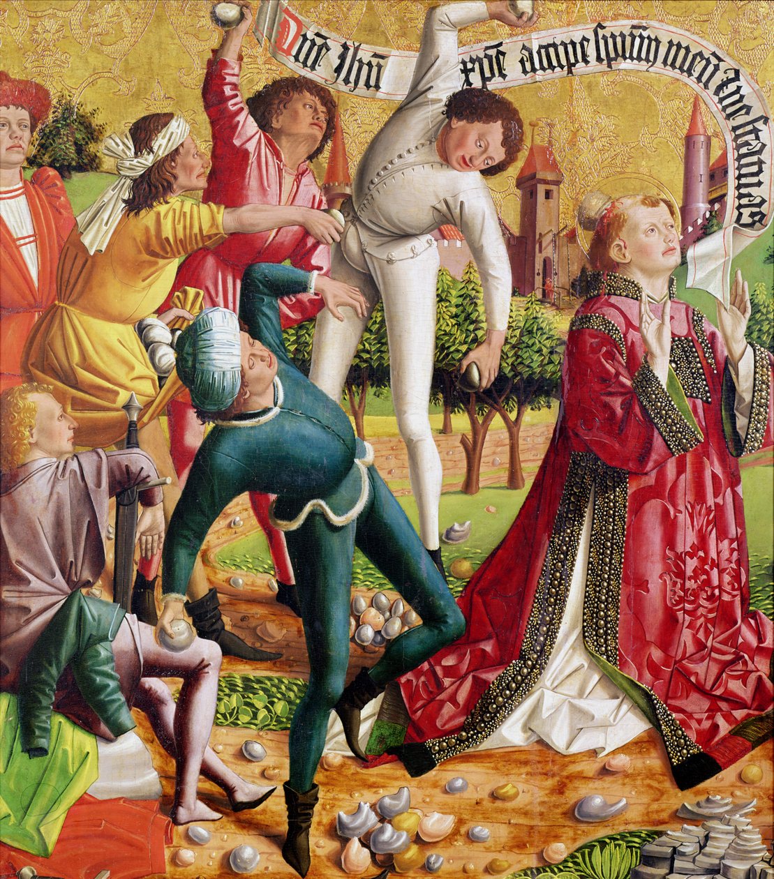 El apedreamiento de San Esteban, del Retablo de San Esteban, c.1470 de Michael Pacher