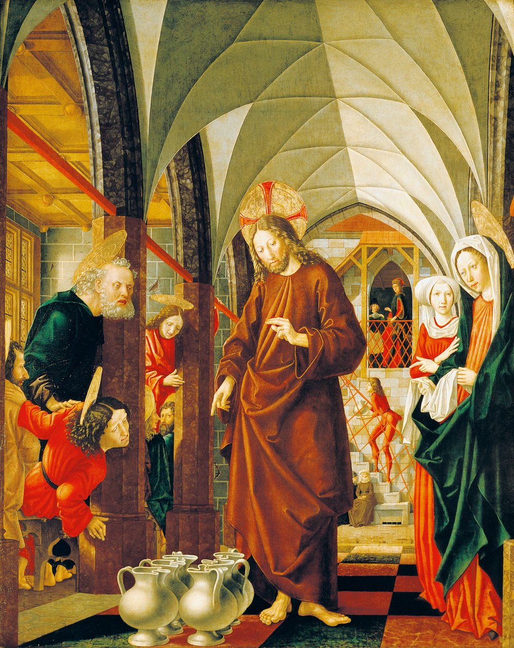Bodas de Caná, panel de Historias de Cristo, retablo de San Wolfgang de Michael Pacher
