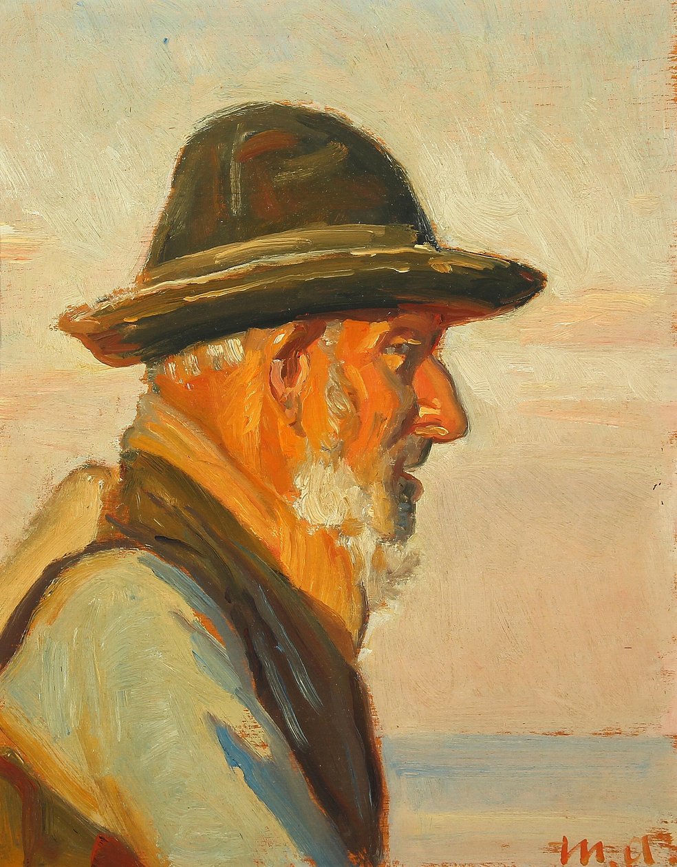 Un pescador de Skagen a la luz del sol. de Michael Peter Ancher