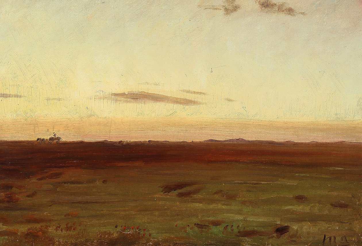 Vista de la pradera y las dunas al sol del atardecer. de Michael Peter Ancher