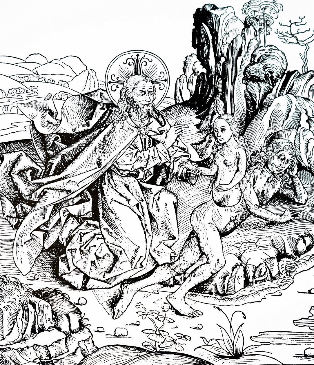 La creación de Adán y Eva en la Crónica de Nuremberg de Michael & Pleydenwurff W. (d.1494) Wolgemuth