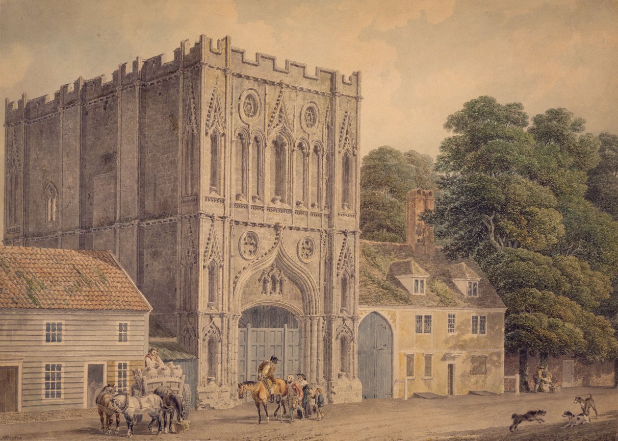 La fachada oeste de la puerta de la abadía, Bury St. Edmunds, 1788-1801 de Michael Rooker