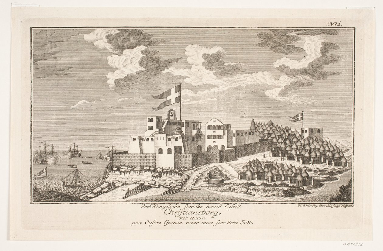 Christiansborg en la costa de Guinea, visto desde el suroeste de Michael Rössler