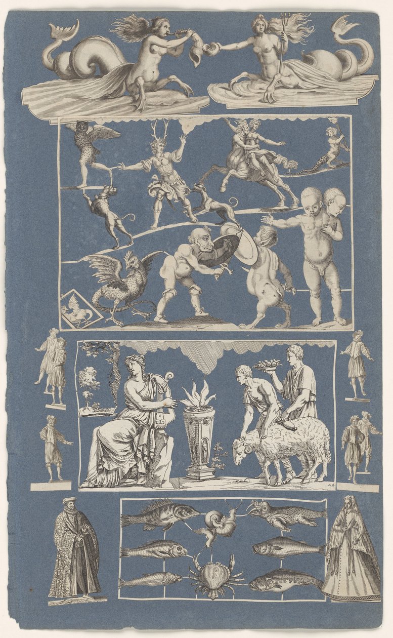 Collage de impresiones recortadas pegadas en la página del álbum de papel azul
Maravillas de la naturaleza de Michael Snijders (attributed to)