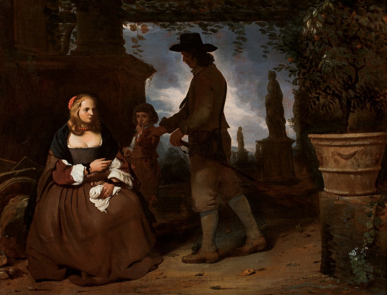 Una pareja joven y un niño en un jardín, c. 1650 (óleo sobre lienzo) de Michael Sweerts