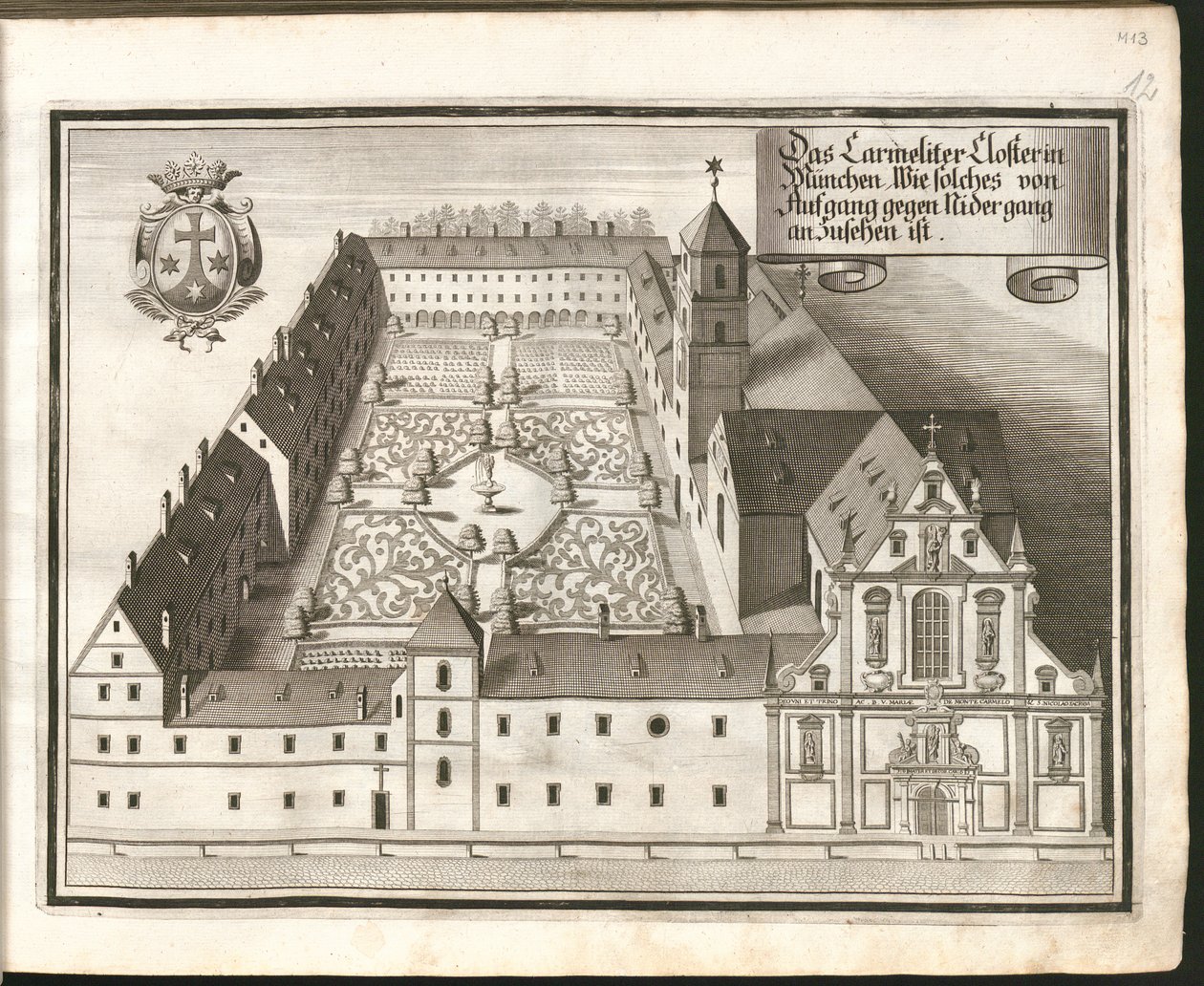 Alemán: El Monasterio de las Carmelitas de Múnich, visto desde el norte hacia el este. de Michael Wening