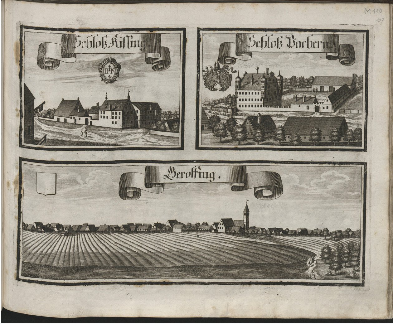 Alemán: Historico-Topographica Descriptio. Es decir: Description, deß Churfürsten- und Hertzogthums Ober- und Nidern Bayrn : Welches In vier Theilter oder Renntämbter, Als Oberlandts München und Burgkhausen, Unterlandts aber in Landshuet und Straubing abge de Michael Wening