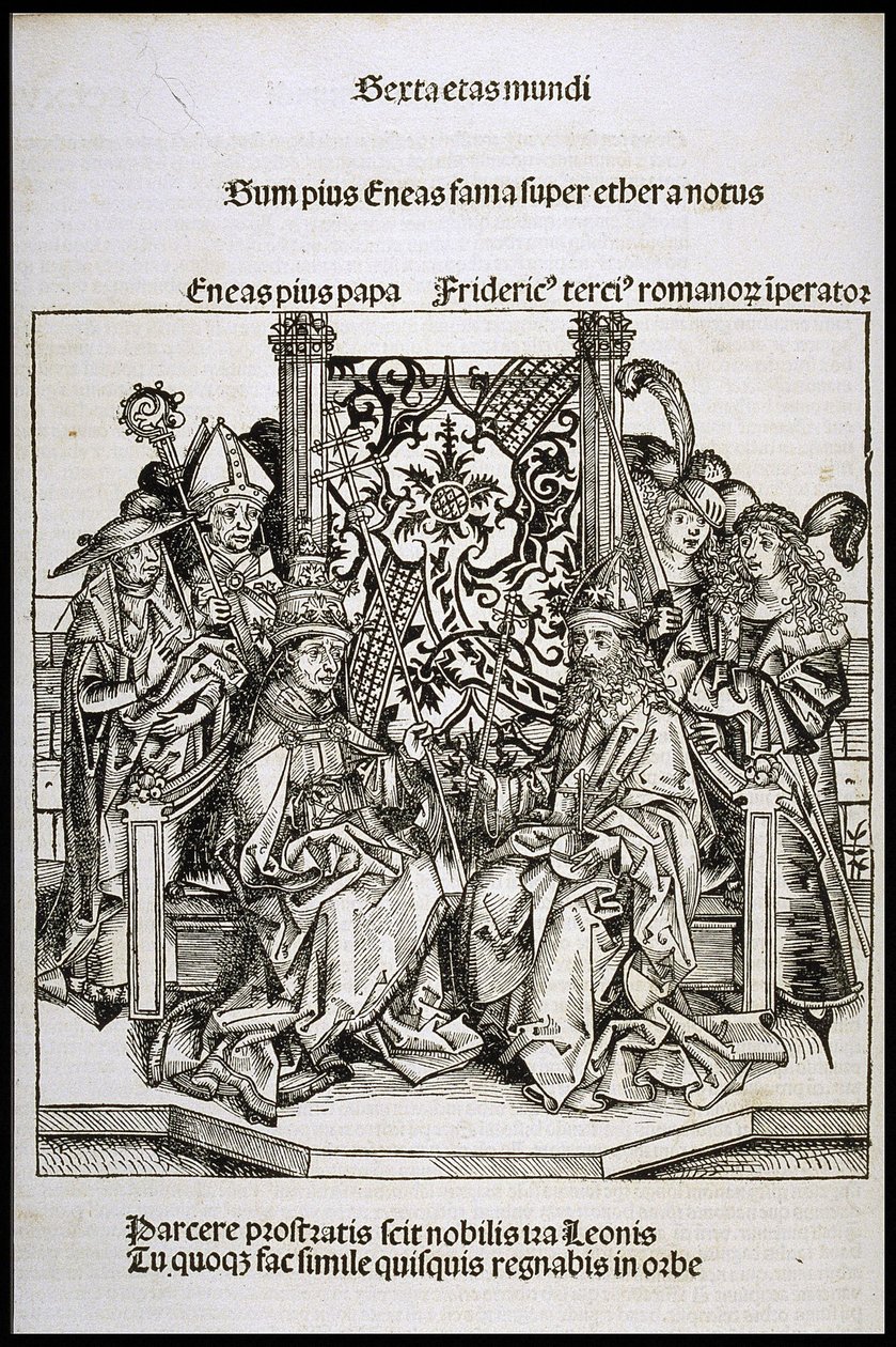 Encuentro entre el Papa Pío II y Federico III, Emperador de Alemania, ca 1493 de Michael Wolgemut
