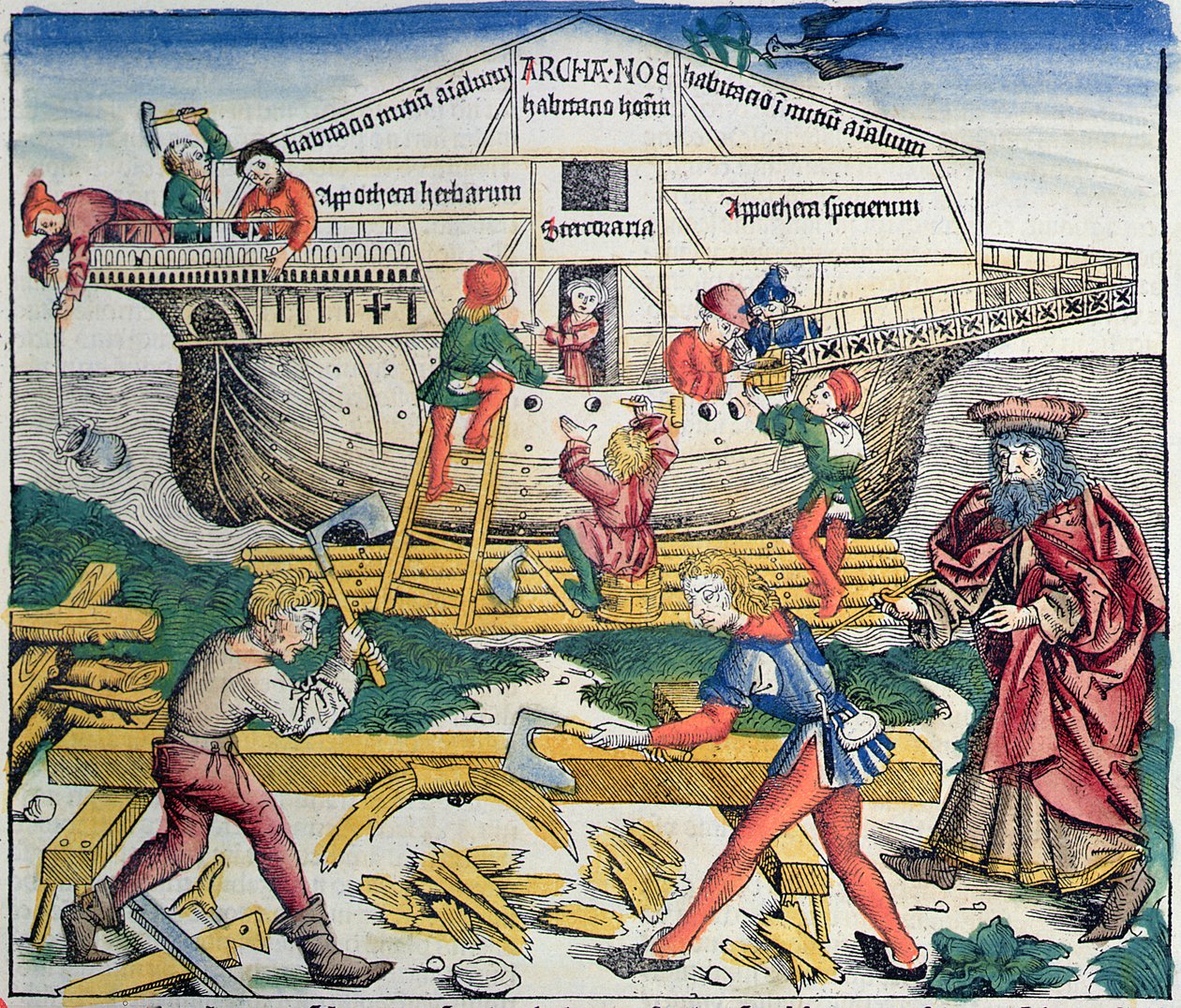 La Construcción del Arca de Noé, de la Crónica de Núremberg por Hartmann Schedel, 1493 de Michael Wolgemut