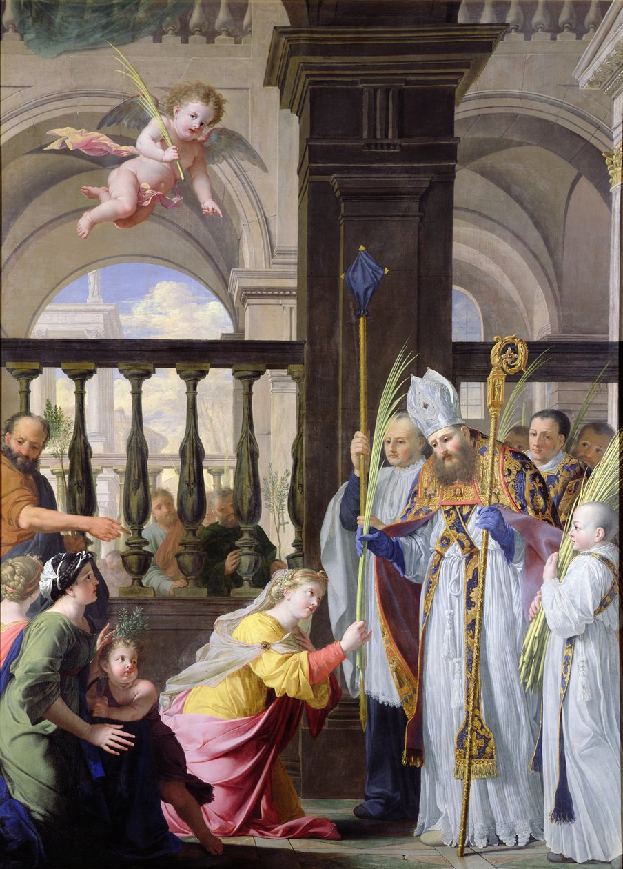 Santa Genoveva Recibiendo una Palma de San Medardo el Domingo de Ramos de Michel des Gobelins Corneille