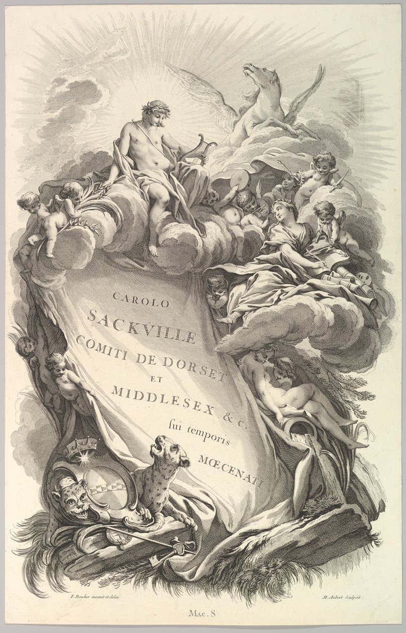 Frontispicio para el Tombeau de Charles Sackville, conde de Dorset, ca. 1736 de Michel Aubert