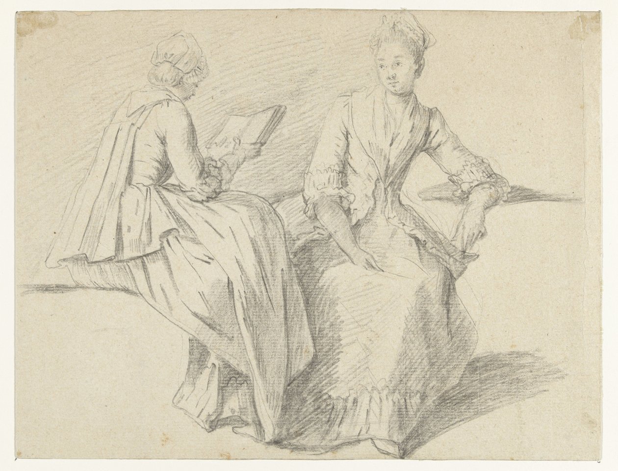 Hoja de estudio con dos chicas sentadas de Michel Barthélémy Ollivier (possibly)