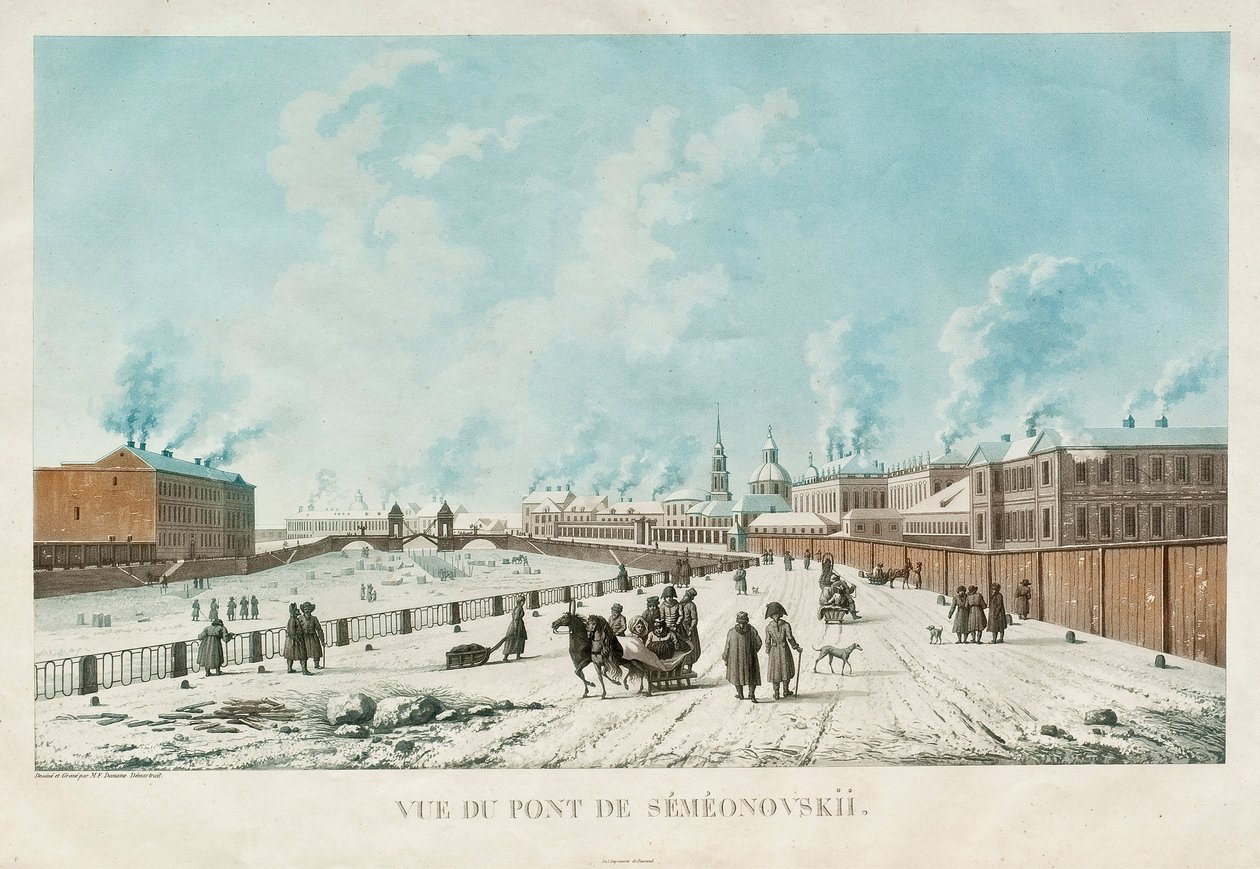 El Puente Semyonovsky en San Petersburgo, 1813 de Michel Francois Damam Demartrait