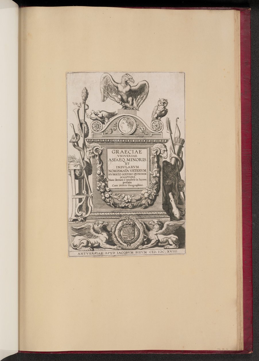 Página de título para Hubert Goltzius, Graeciae Vniversae Asiaeq. Minoris et Insularum Nomismata de Michel Lasne after Sir Peter Paul Rubens