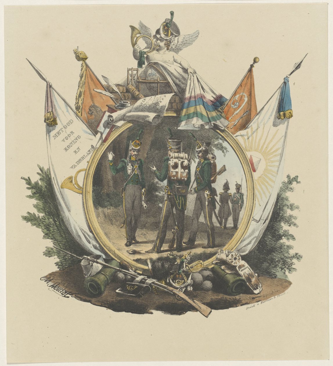 Medallón con cazadores voluntarios de la Universidad de Utrecht, 1830 de Michel Mourot