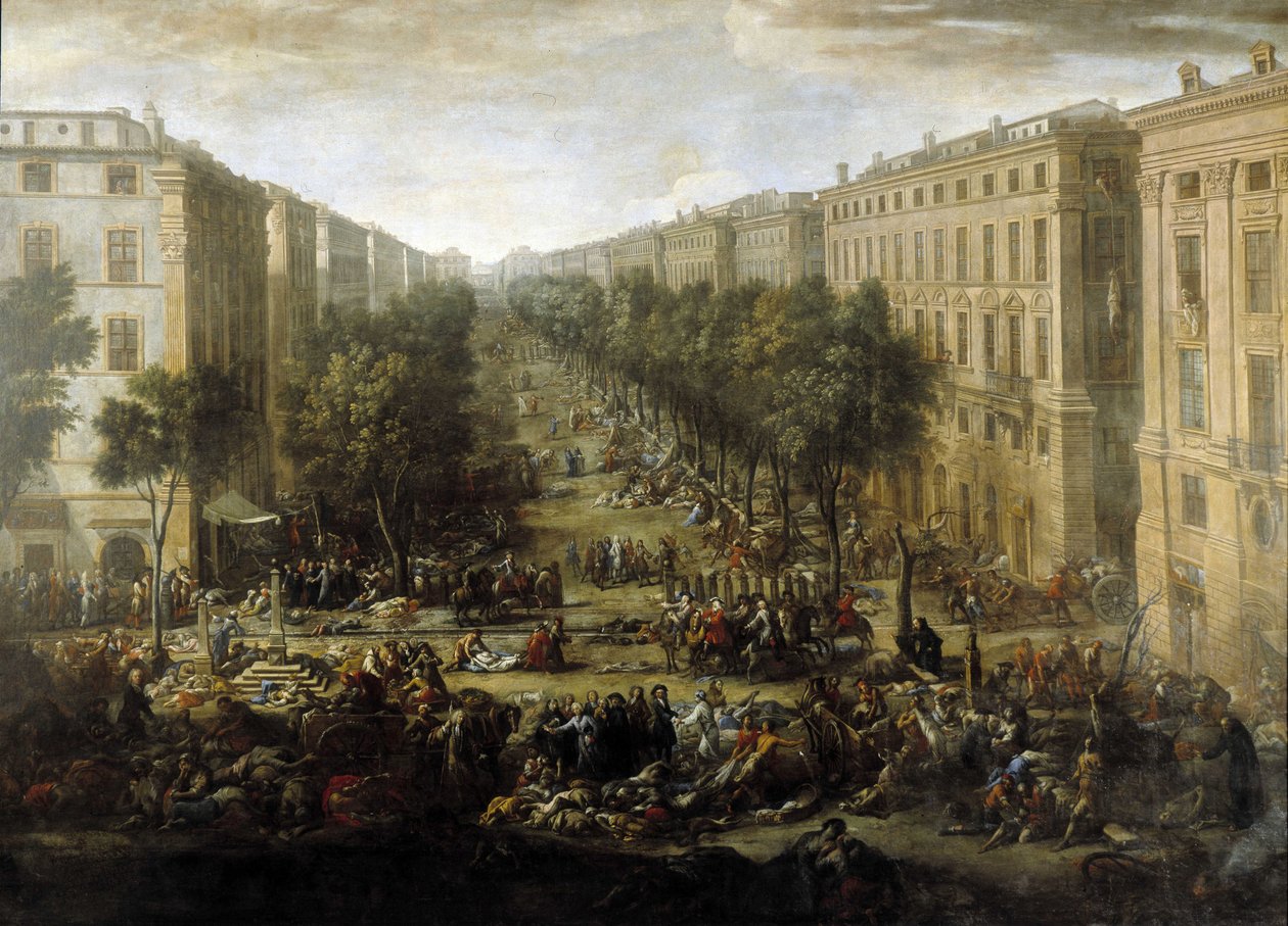 Vista del Cours (desde Marsella) durante la plaga de 1720 de Michel Serre