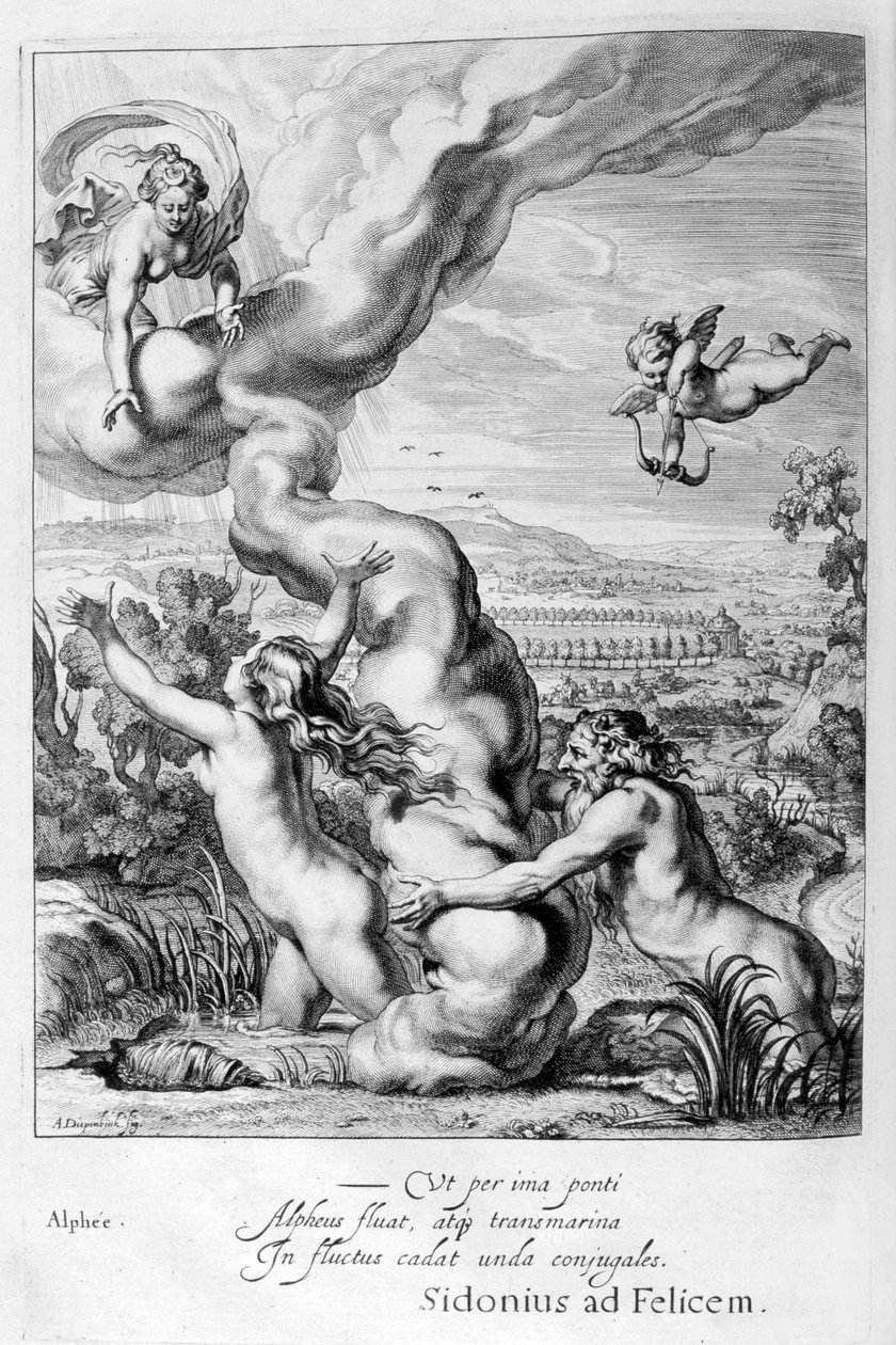 Arethusa perseguida por Alfeo y convertida en fuente, 1655 de Michel de Marolles