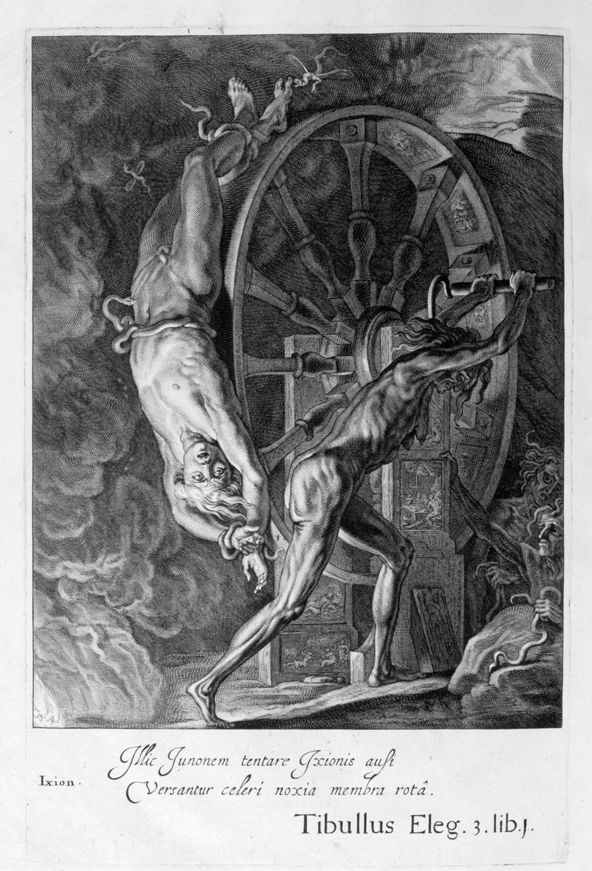 Ixión en el Tártaro en la rueda, 1655 de Michel de Marolles
