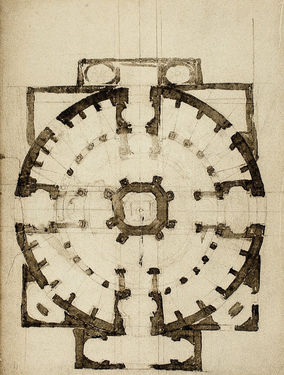 Proyecto arquitectónico para el plano de una iglesia; dibujo de Miguel Ángel. Casa Buonarroti, Florencia de Michelangelo Buonarroti