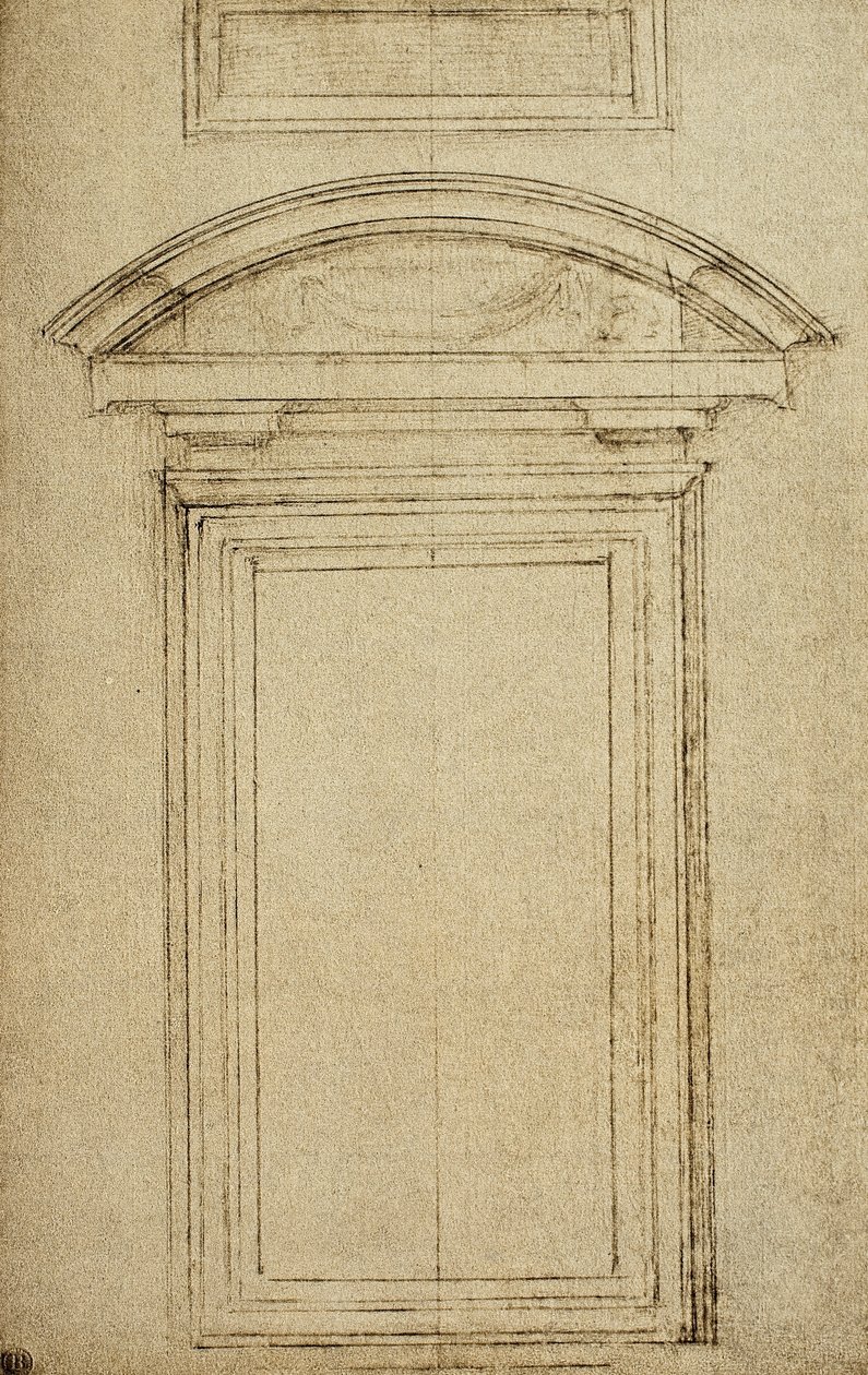 Estudio arquitectónico para una ventana; dibujo de Miguel Ángel. Casa Buonarroti, Florencia de Michelangelo Buonarroti