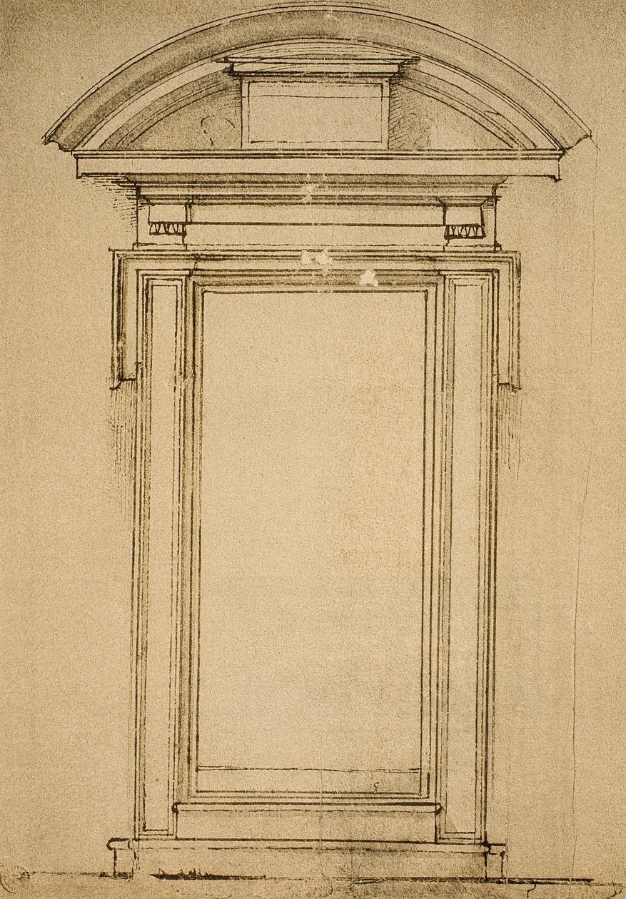 Estudio arquitectónico de una puerta; dibujo de Miguel Ángel. Casa Buonarroti, Florencia de Michelangelo Buonarroti