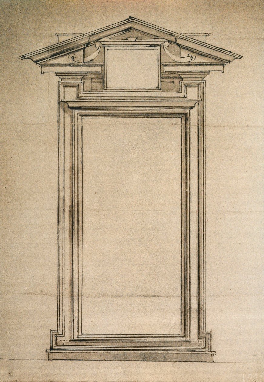 Estudio arquitectónico de una puerta de la Biblioteca Laurenciana; dibujo de Miguel Ángel. Casa Buonarroti, Florencia de Michelangelo Buonarroti