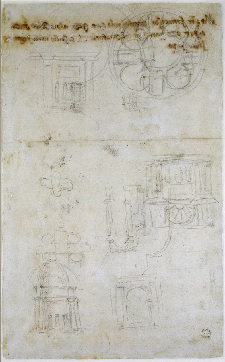 Estudios arquitectónicos, c.1560 (tiza negra sobre papel) de Michelangelo Buonarroti