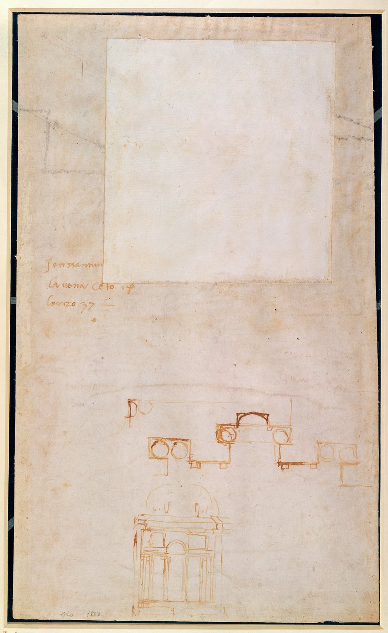 Estudio arquitectónico con notas de Michelangelo Buonarroti