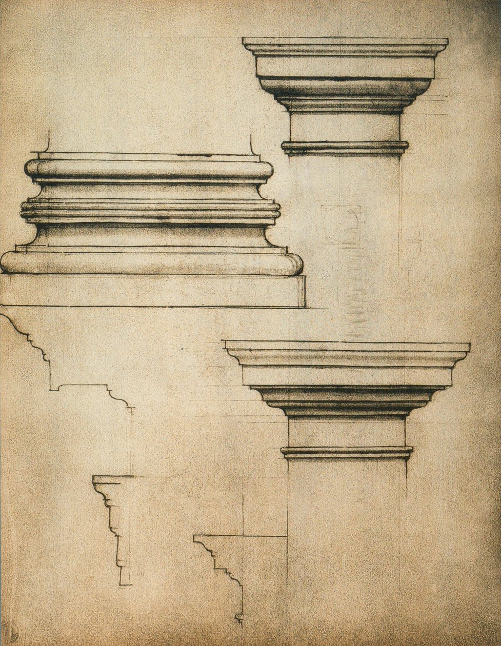 Base y capiteles de un pilar; dibujo de Miguel Ángel. Casa Buonarroti, Florencia de Michelangelo Buonarroti