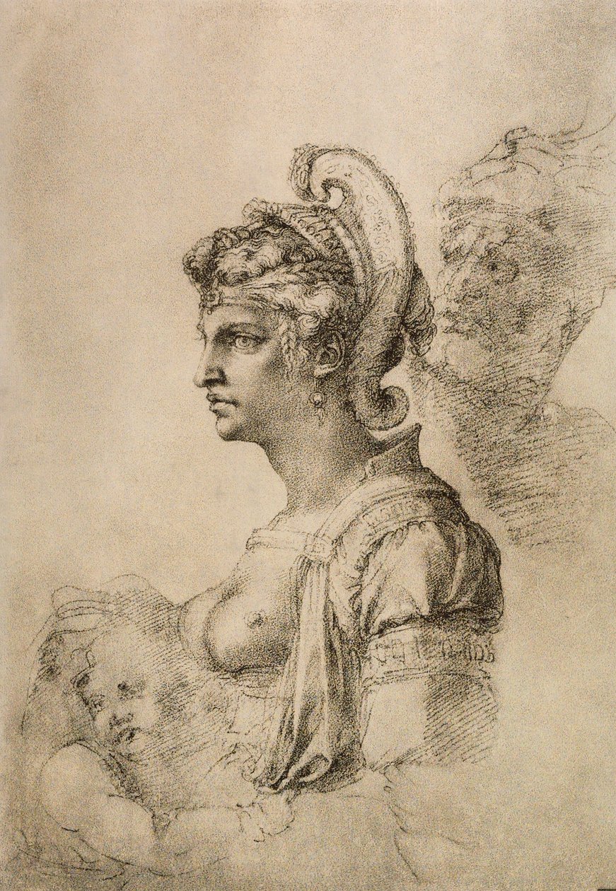 Cleopatra, dibujo de Miguel Ángel. Gabinetto dei Disegni e delle Stampe, Galleria degli Uffizi, Florencia de Michelangelo Buonarroti