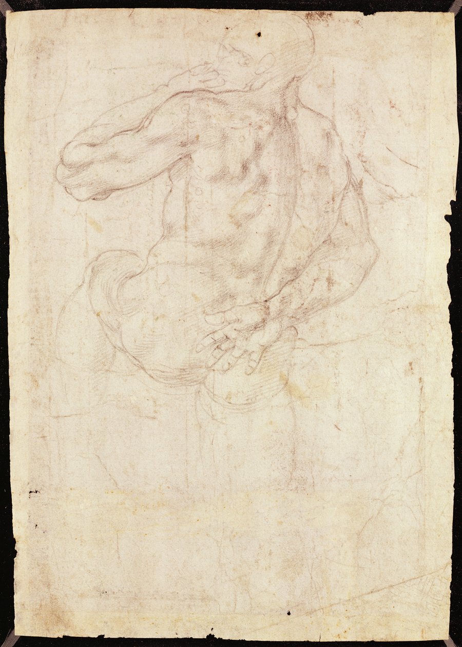 Dibujo de una figura masculina de pie de Michelangelo Buonarroti