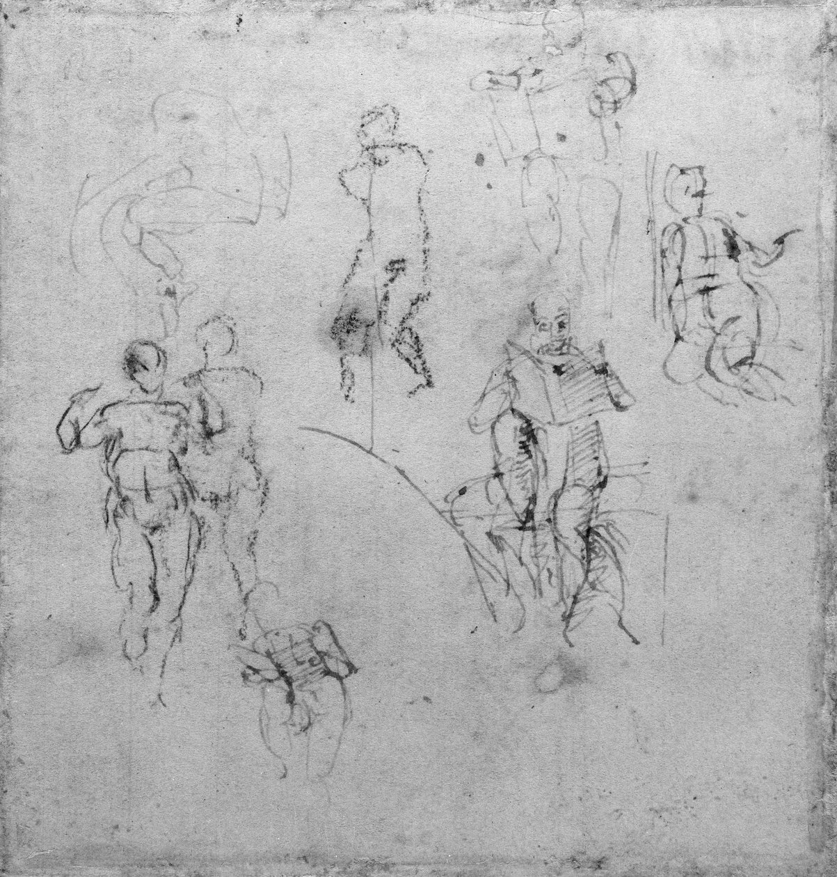 Estudios de figuras para las lunetas del techo de la Capilla Sixtina, c.1511 de Michelangelo Buonarroti