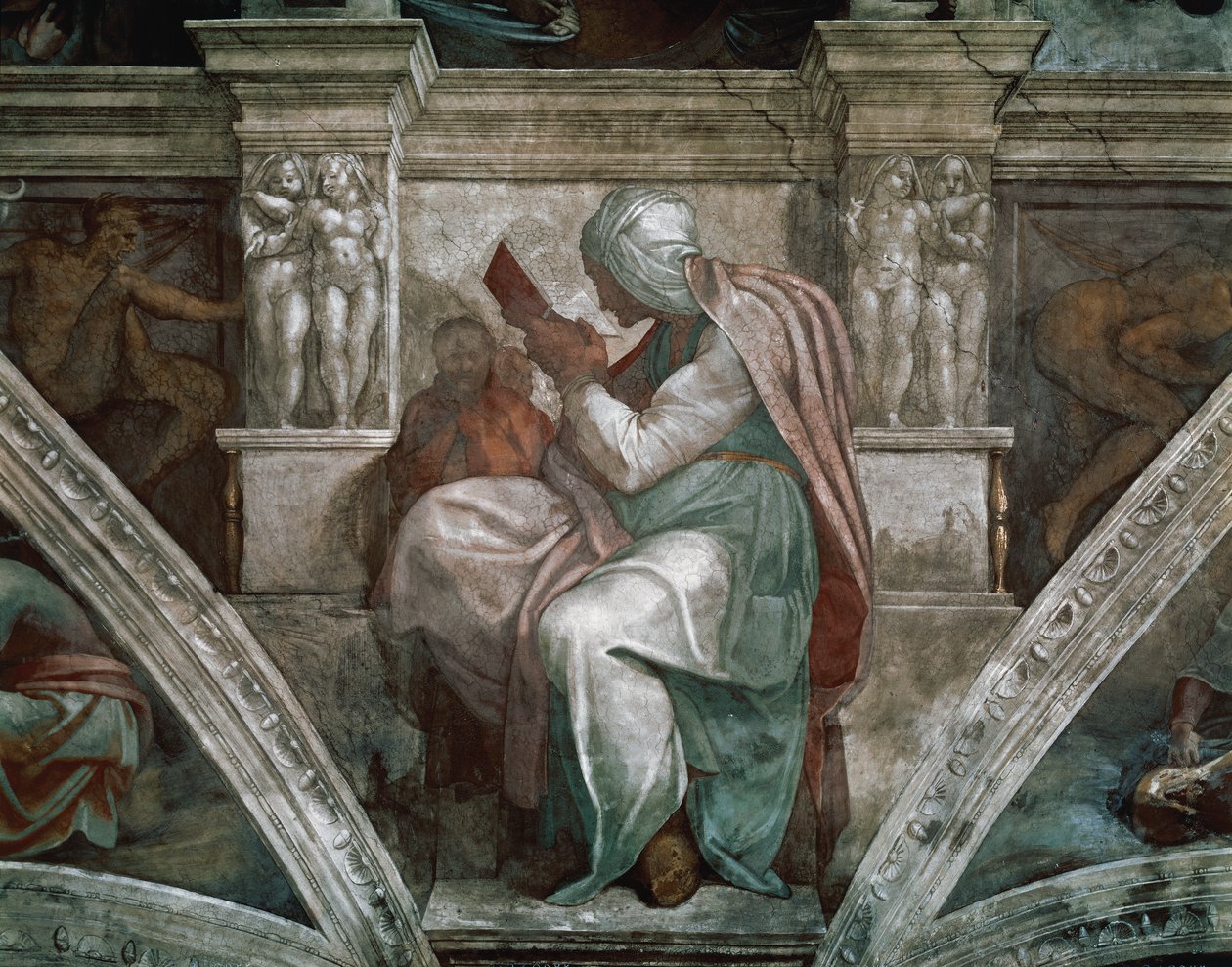 Sibila Persa, detalle del techo de la Capilla Sixtina de Michelangelo Buonarroti