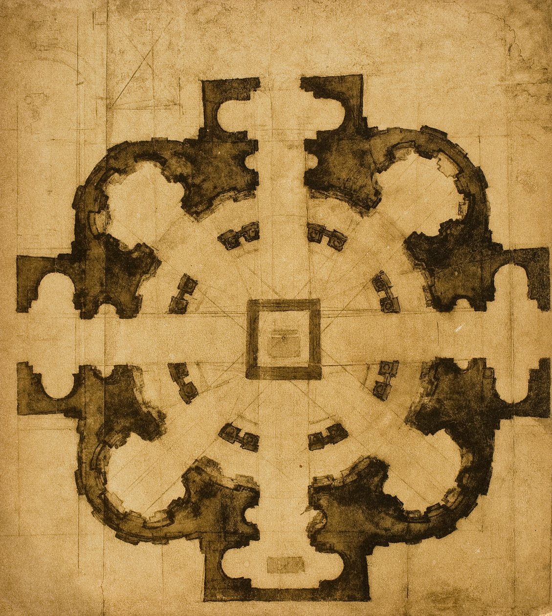 Plano o proyecto para una iglesia, dibujo de Miguel Ángel. Casa Buonarroti, Florencia de Michelangelo Buonarroti