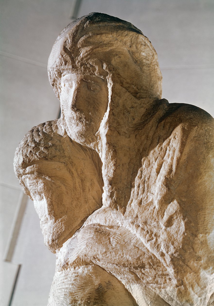 Piedad Rondanini, detalle de las cabezas de Cristo y María de Michelangelo Buonarroti