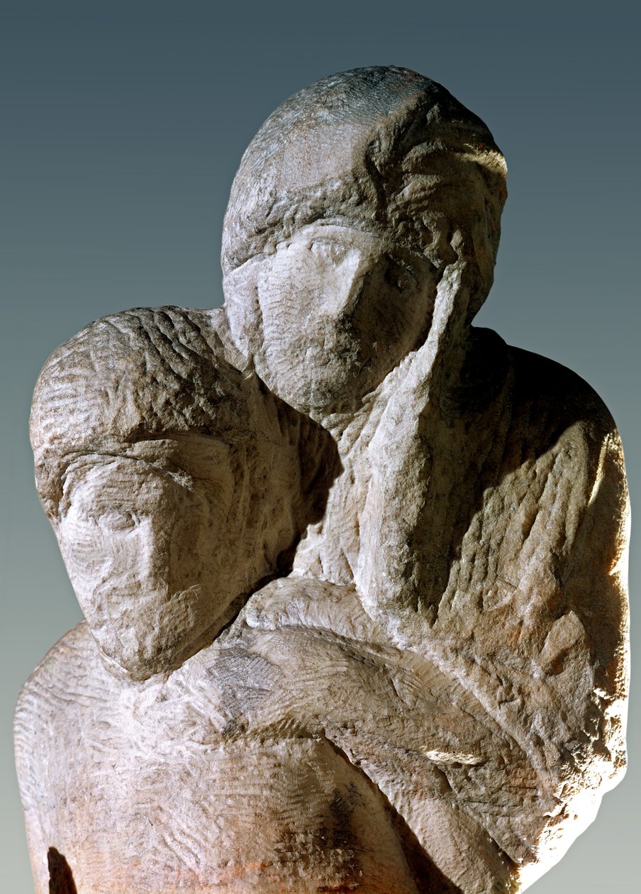 Piedad Rondanini, detalle de las cabezas de Cristo y María de Michelangelo Buonarroti
