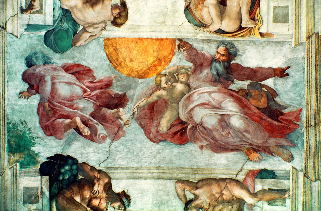 Techo de la Capilla Sixtina: Creación del Sol y la Luna, 1508-12 de Michelangelo Buonarroti