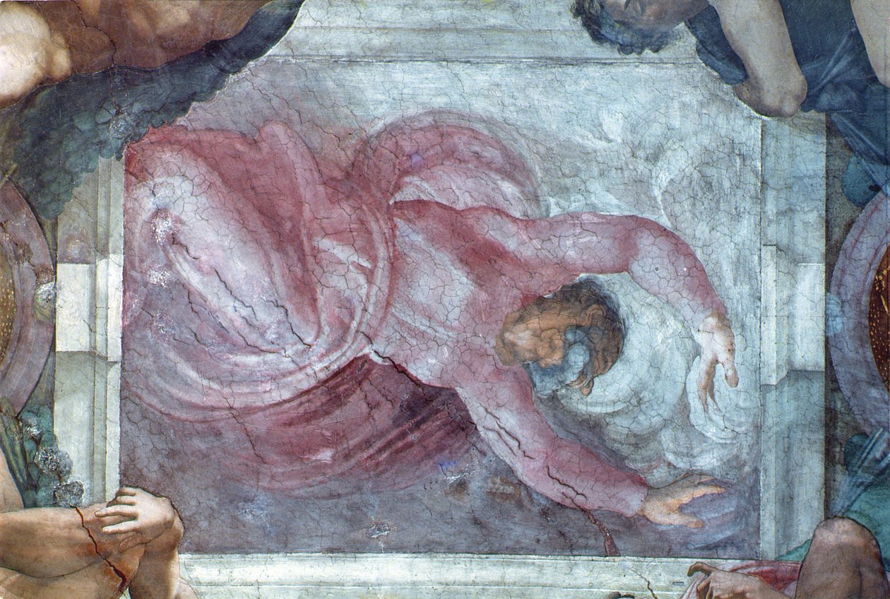 Techo de la Capilla Sixtina: Dios separando la luz de la oscuridad (pre restauración) de Michelangelo Buonarroti