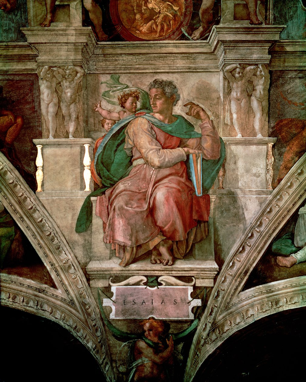 Techo de la Capilla Sixtina: El Profeta Isaías (antes de la restauración) de Michelangelo Buonarroti